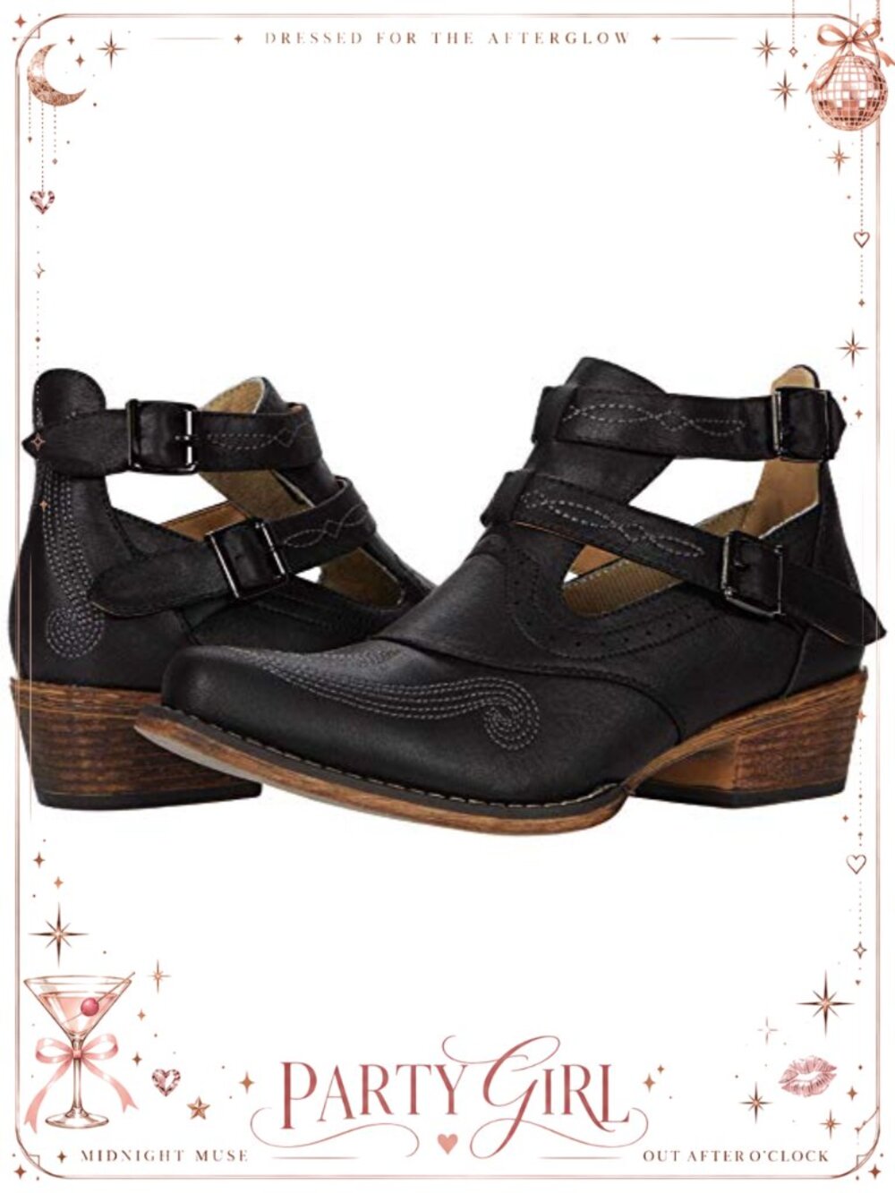 Willa Western Ankle Booties Snip Toe Buckle Synthetic Leather